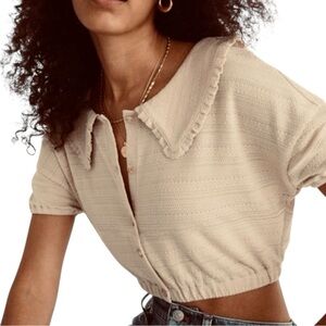 Madewell Beige Cream Knit Short Sleeve Sweater with Peter Pan Collar
